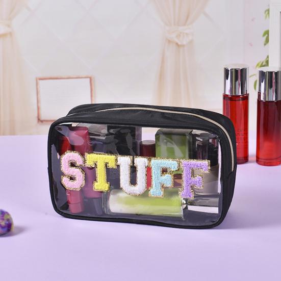 SOIDRAM Transparente Make-up-Tasche Mit Chenille-Buchstaben – Perfekt Für Reisen, Strand & Bad-Organisation
