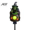 Solar Powered Spooky Lights Witch Cauldron Garden Stake Light, Waterproof Resin Glowing Outdoor Holiday Displays Figurine Statue, Pathway