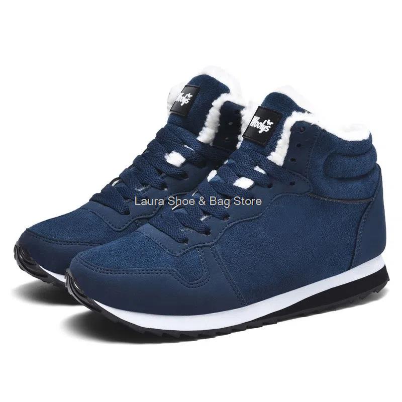 Fashion Winter Boots Men Ankle Snow Boots Warm Plush Cutton Shoes Men's Winter Shoes Casual Sneakers Male Black Blue Booties Size 36-48