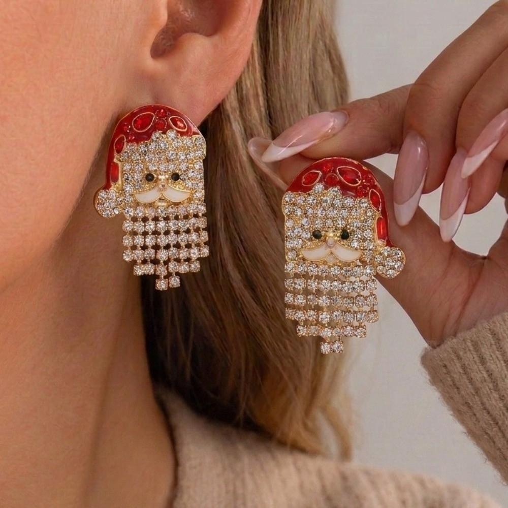 1 Pair Sparkling Christmas Drop Earrings Cute Santa Claus Dangle Earring  Gifts