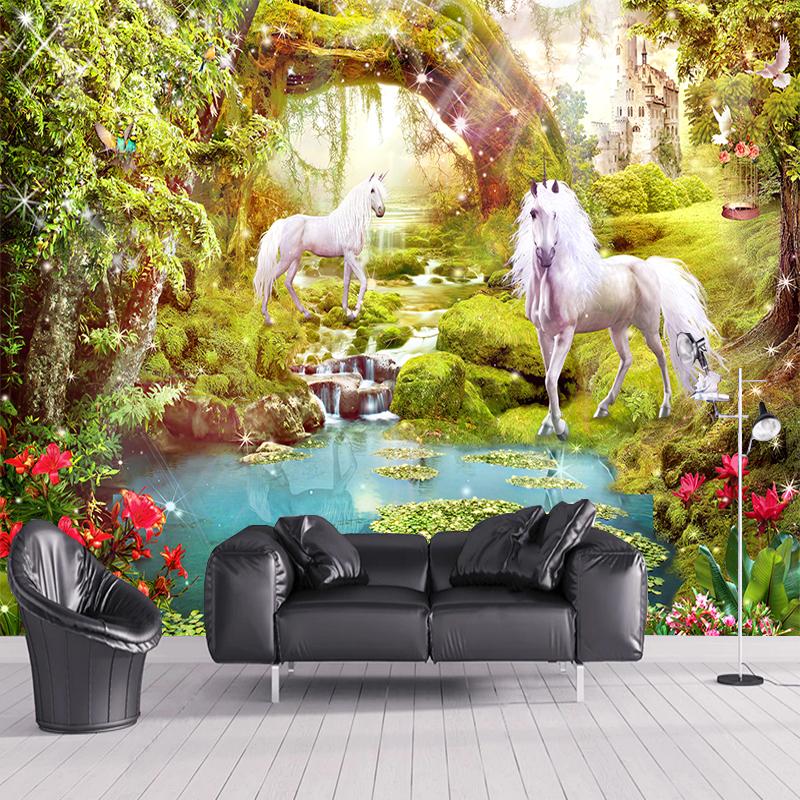 Mural Wallpaper 3D Beautiful Forest White Horse Lake Nature Scenery Photo Wall Paper Living Room TV Sofa Background Wall Home Decor Rolls