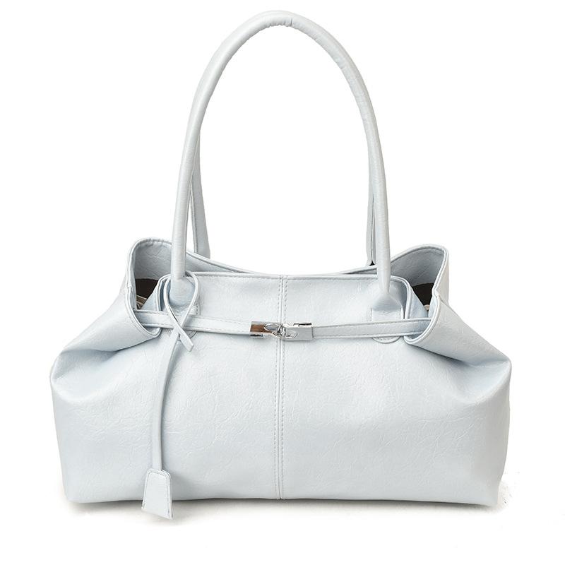 

PU Tote Bag for Women with Cracked Texture Design and Metal Clasp Closure Ideal for Daily Use Work and Casual Outings синий