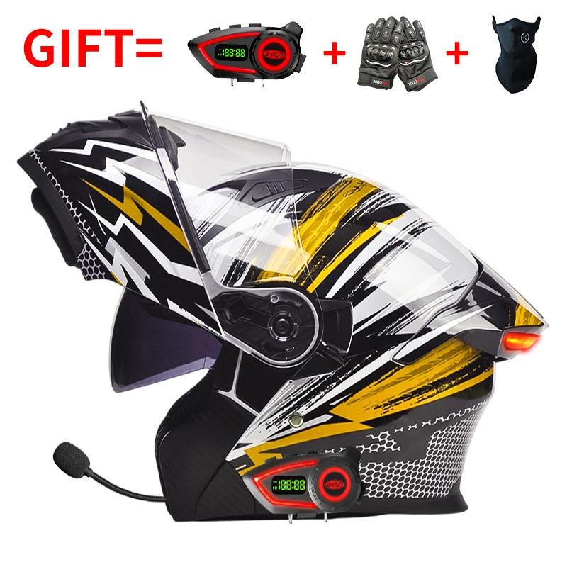 Bluetooth Smart Tail Light Motorcycle Flip-Up Helmet Men Women All Season Full Face Off-Road Riding