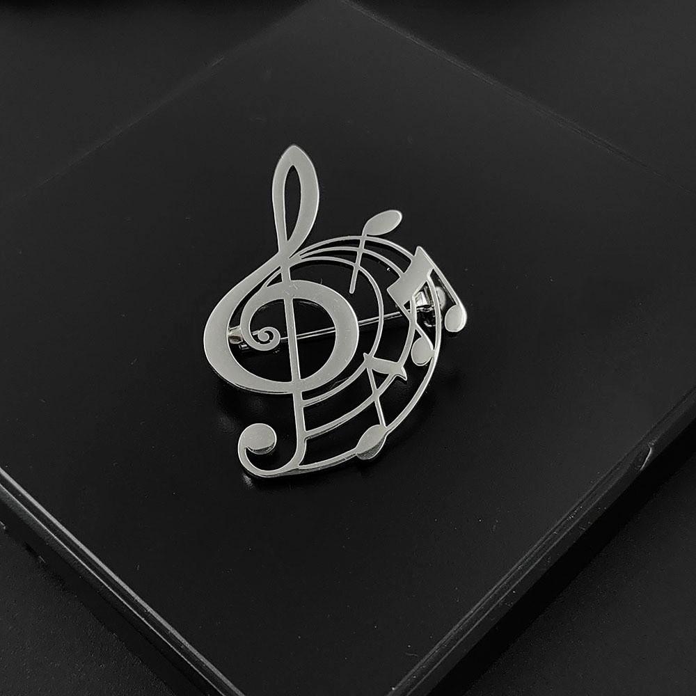 Hollow Design Music Note Brooch Pin Stainless Steel Music Badge  Clothing Accessories