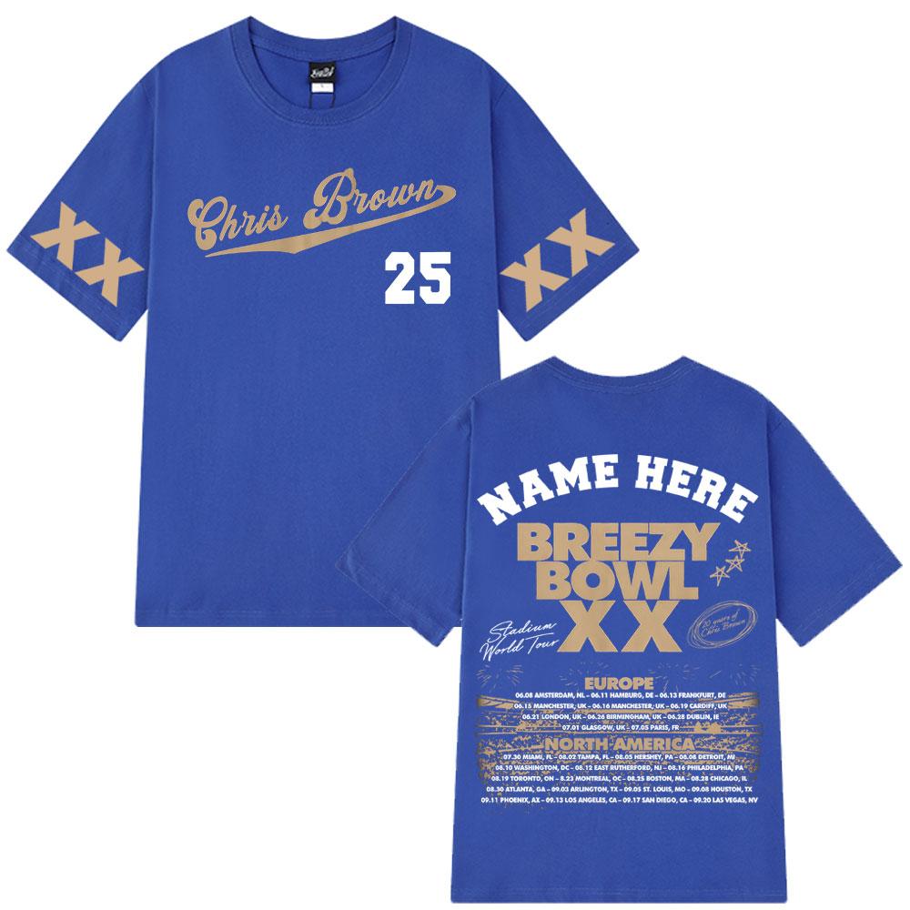 Chris Brown Breezy Bowl XX Tour 2025 Tričko Pánské Dámské Módní Hip Hopové Tričko Bavlna Ležérní Oversized Trička Dárek pro Fanoušky Streetwear