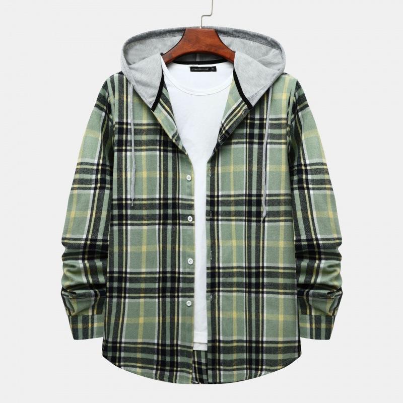 Herren Strickjacke Kapuzenhemd Kariert Übergröße Lässig Kapuzenshirt