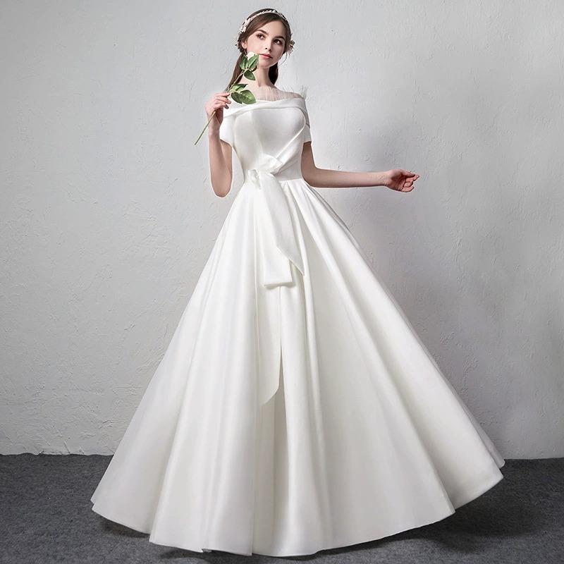 French Light Wedding Dress Certificate Registration Dress Small White Dress Satin Door Dress Korean Temperament Small Bride Engagement