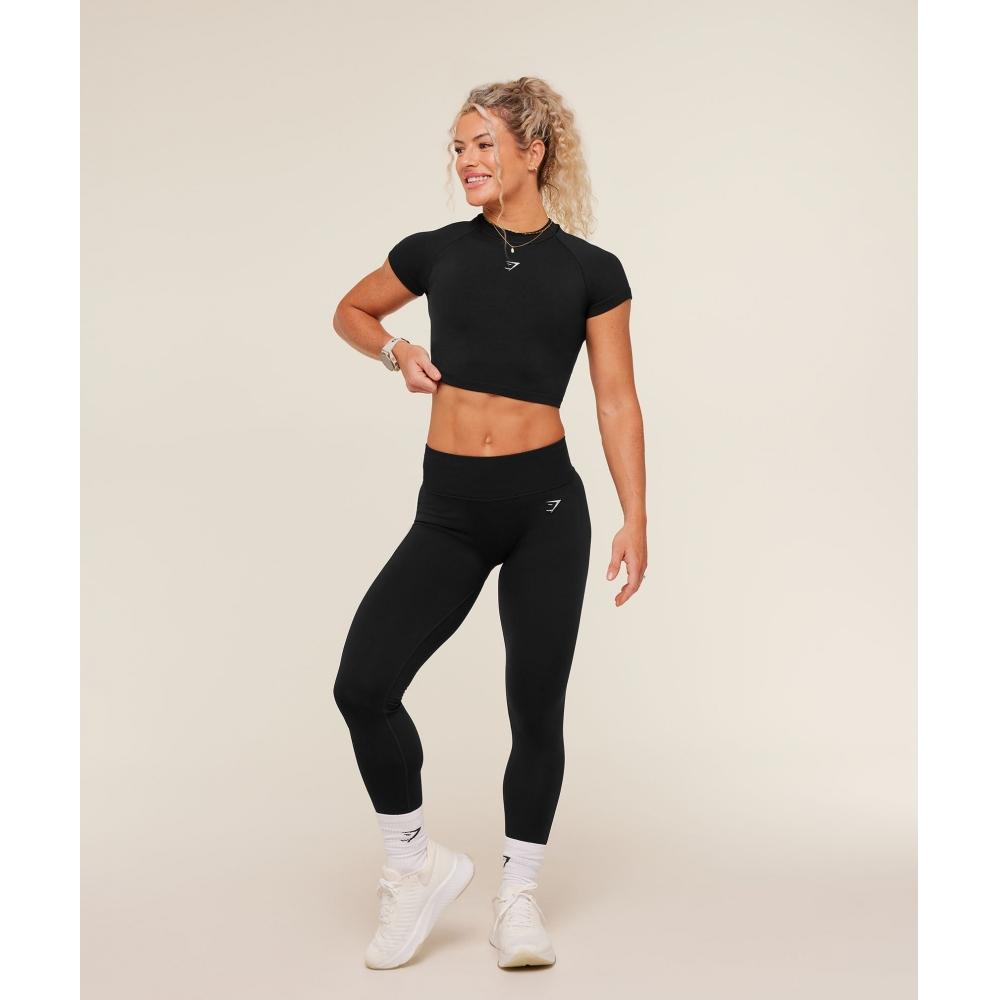 Gymshark Interval Seamless Short Sleeve Crop Top Black B6b1k Bb2j