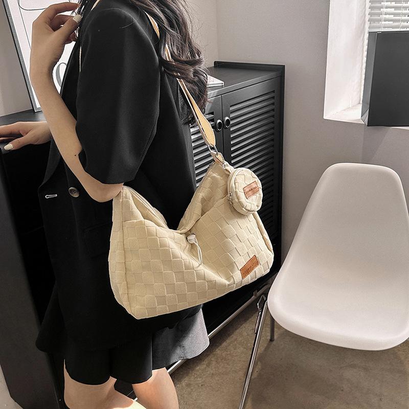 Shangxin Spring Large Capacity Canvas Tote Bag Checked Mother and Child Bag Versatile Casual One Shoulder Portable Tide Bag
