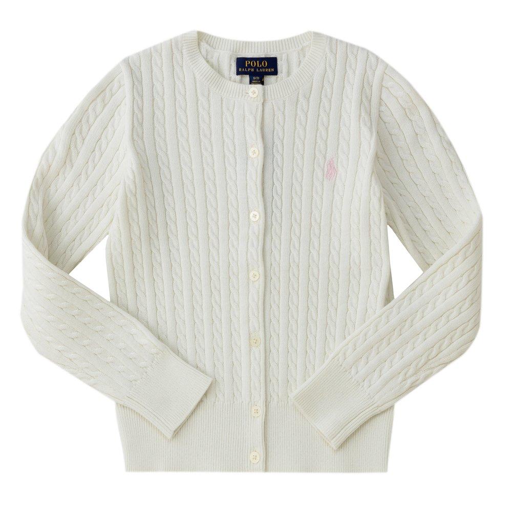 Polo Ralph Lauren Cable Knit Cardigan Cotton Tops Sweater for Girls Warm Kids  (Size XL, Color White) [Used]