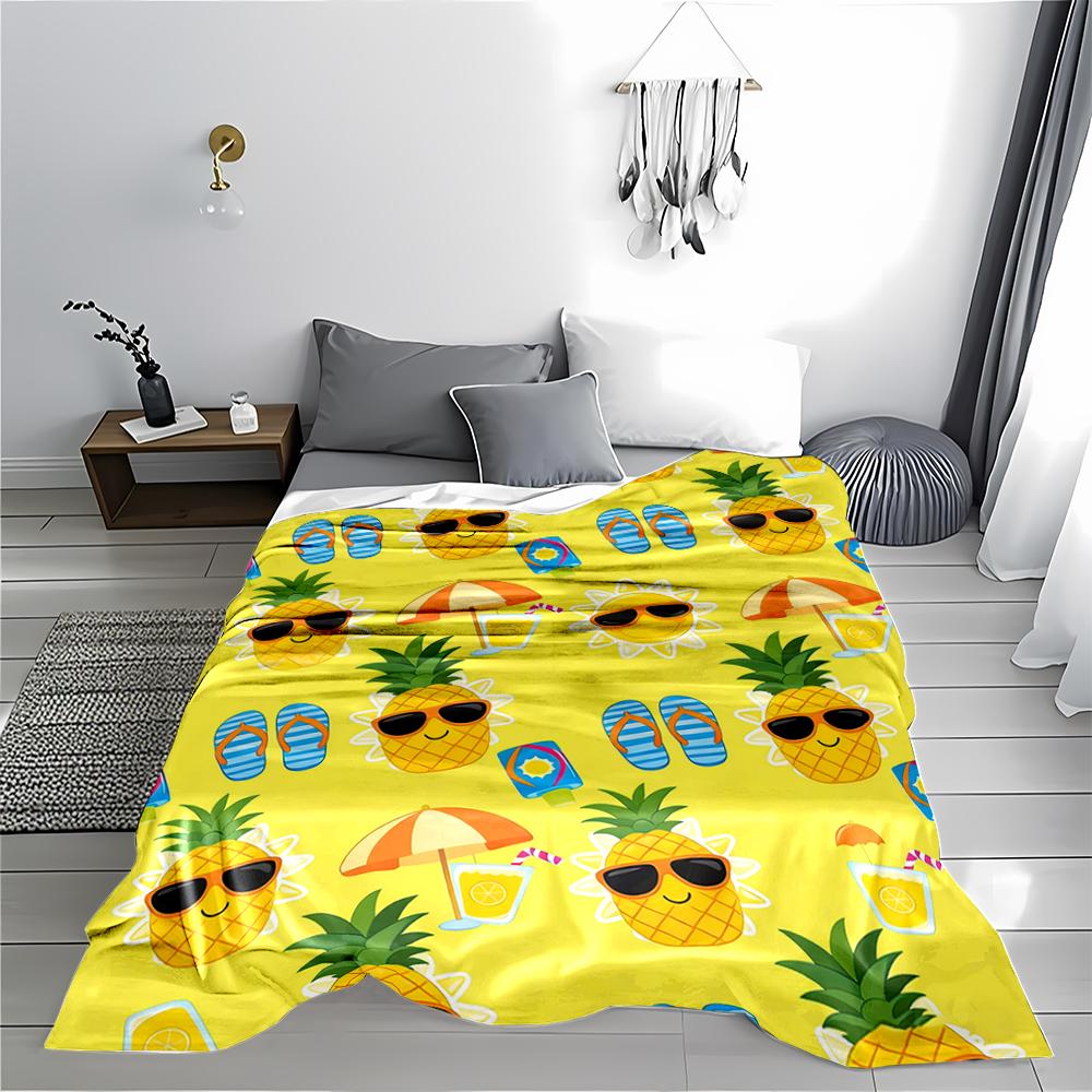 Summer Vibes Pineapple Cartoon Pattern blanket for Bedroom Decor blanket, suitable for use in the bedroom, living room, on the sofa