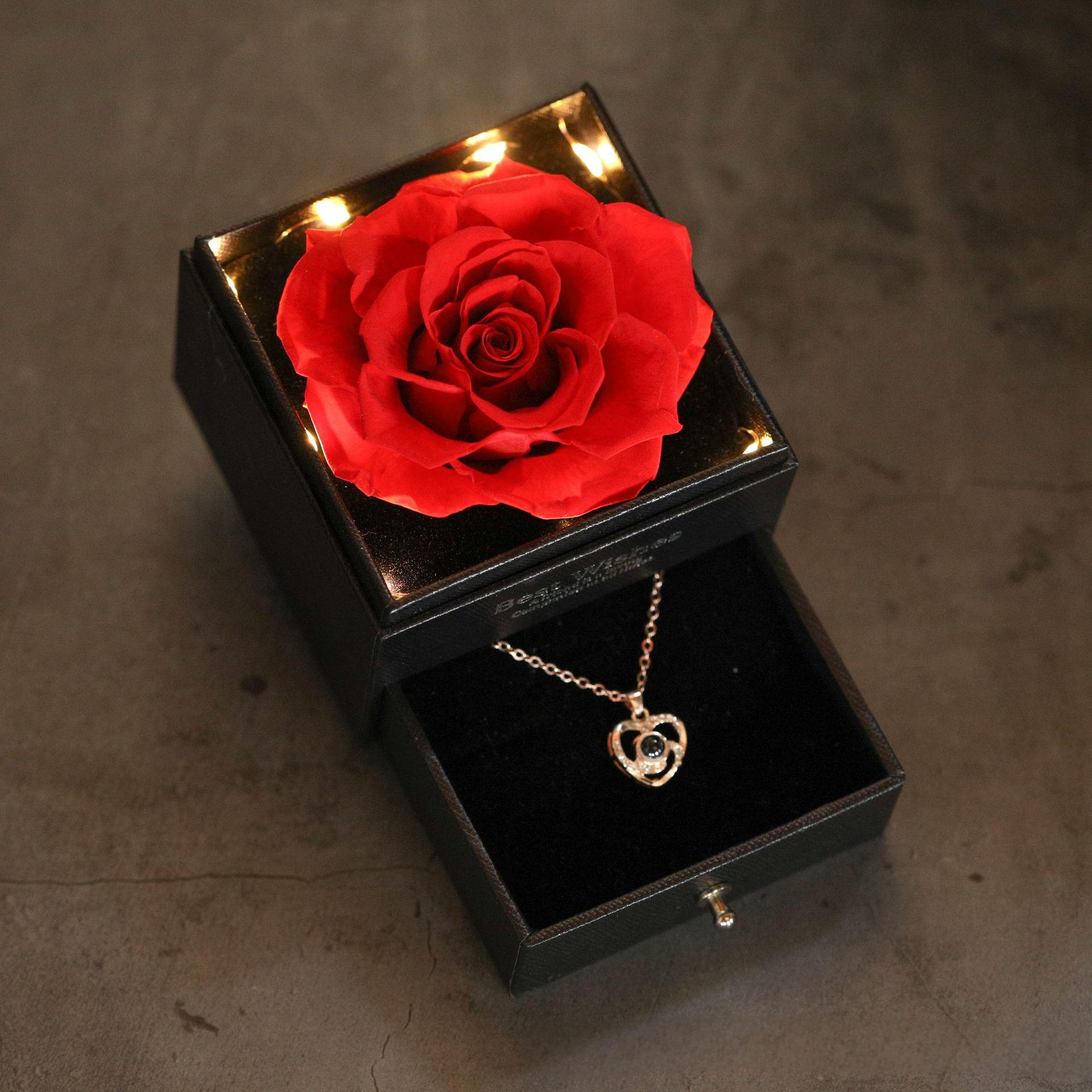 

Preserved Real Rose Jewelry Gift Box for Women, Elegant Ring Necklace Drawer Case for Mother s Day Valentine s Day Anniversary красный