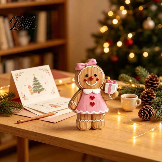 Festive Window Display Cartoon Gingerbread Wooden Ornament, Double-sided Printed Desktop Tabletop Figurines, Christmas Showcase Ornaments Decorative