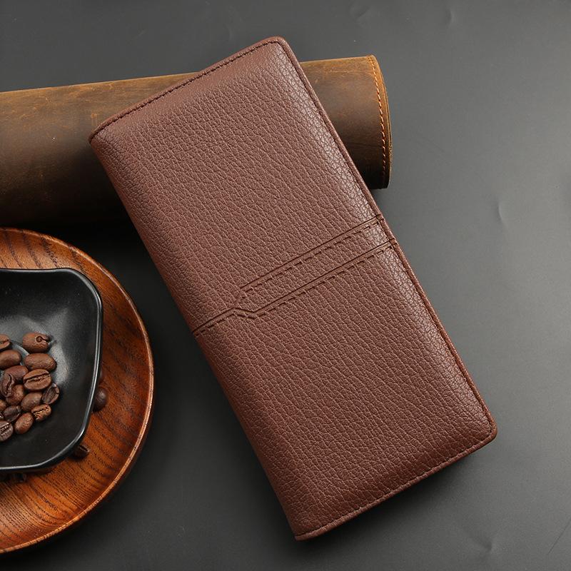 Men's Business Zipper Multi Functional Men's Wallet Long Leather Wallet Multi Slot Wallet Solid Color Coin Bag