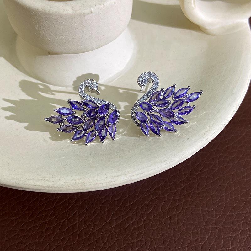 S925 Silver Needle Swan Earrings with Micro-Inlaid Zircon – Elegant, Fashionable, and Versatile