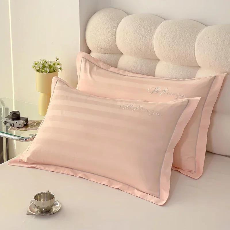 60s Long staple cotton pillow cover satin jacquard pillow case for home hotel Embroidered silky pillowcase for sleeping pillows