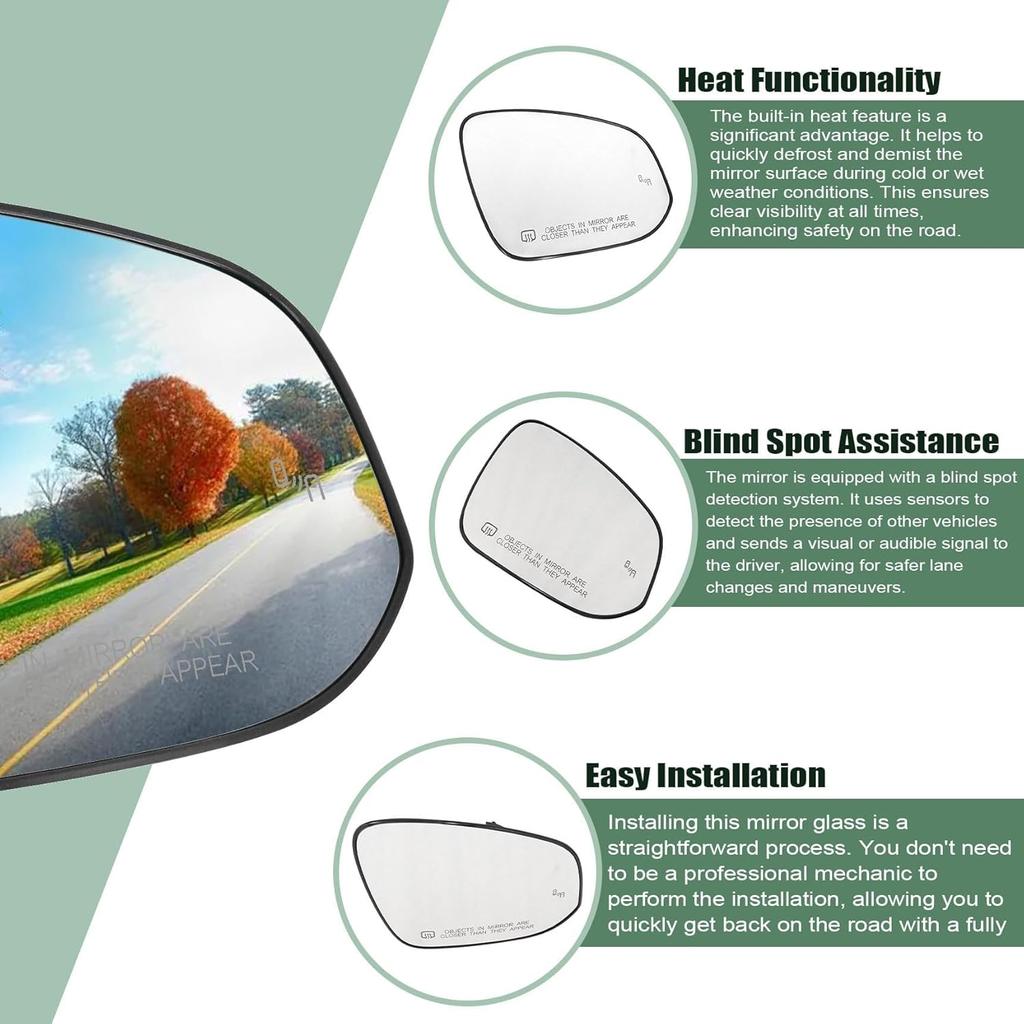 Right Passenger Side Mirror Glass Heat Blind Spot 89731-0E371 Compatible with Toyota Highlander 2020 2021 2022 2023 2024 Right Side Mirror Glass Rear