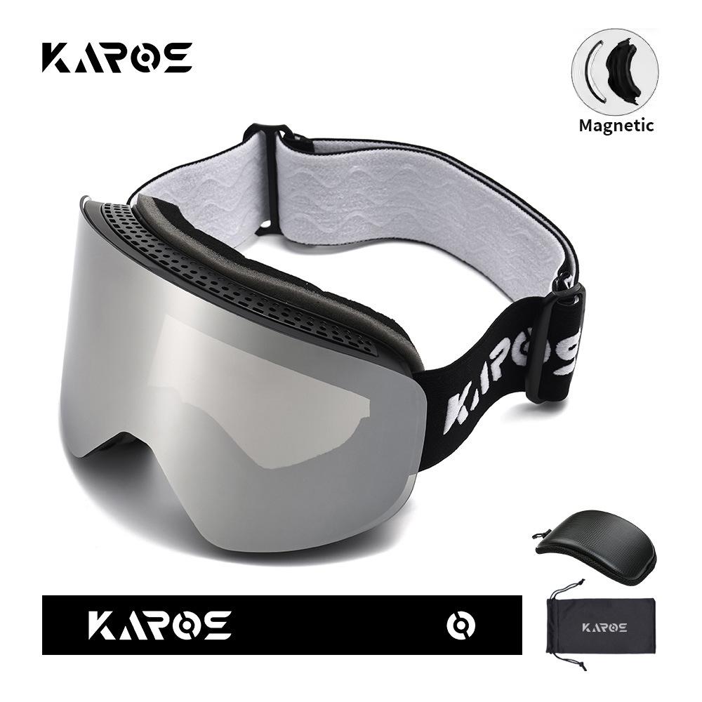 KAROS Magnetic ski goggles, double-layer anti-fog, large cylindrical lenses, anti-glare ski goggles, compatible with prescription lenses