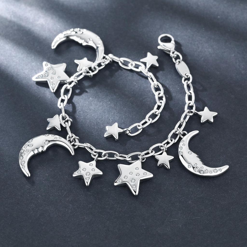 Various Designs Moon Star Stainless Steel Waterproof Adjustable Bracelet Dainty Pendant Necklace Hypoallergenic Fashion Accessories for Women