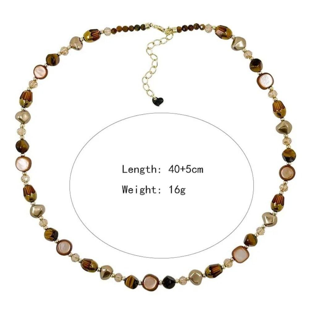Brown Natural Tiger Eye Stone Vintage Choker Necklace New Trendy Beaded Chain Necklace  Gift