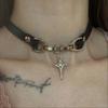 2026 New Punk Dark PU Leather Cross Chocker Neck Strap Daily Clavicle Chain Collar Female