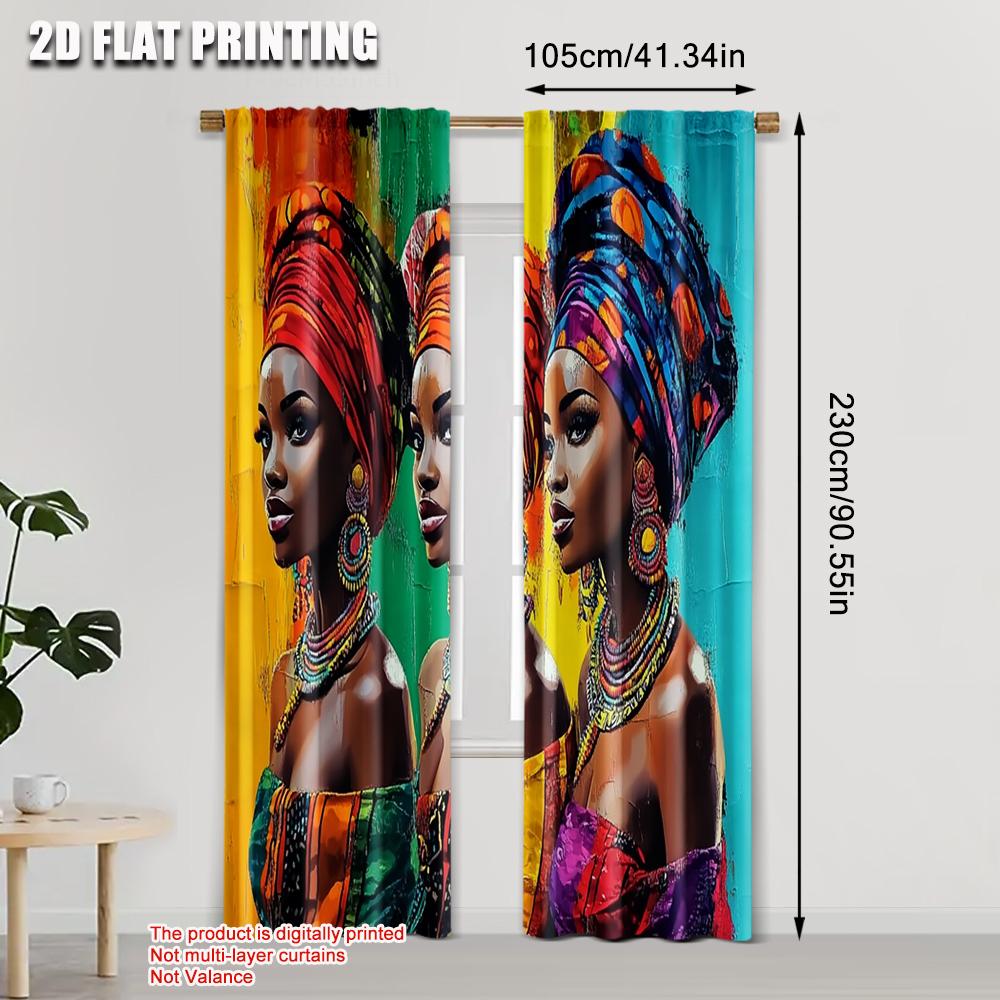 Set Of 2 Popular Curtains Plane Printing African Woman Print Versatile Durable Polyester Without Rod Stuff Clearance Perfect Made