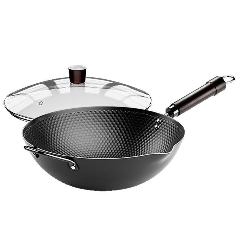 ZISIZ 32cm No-Seasoning Non-Stick Cast Iron Wok