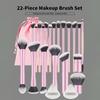 22-teiliges professionelles Make-up-Pinsel-Set, inklusive einer Samt-Aufbewahrungstasche, 20 weiche lange Aluminiumrohr-Pinsel + 2 Puderschwämme