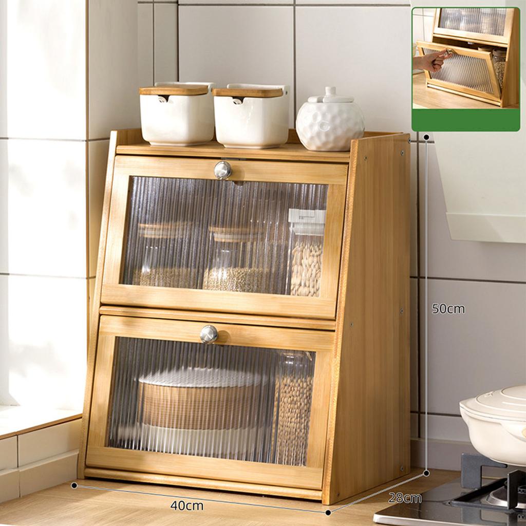 Bamboo Spice Condiment Organizer with Door Waterproof Bamboo Countertop Storage Cabinet for Home Wood Color 3 Layer
