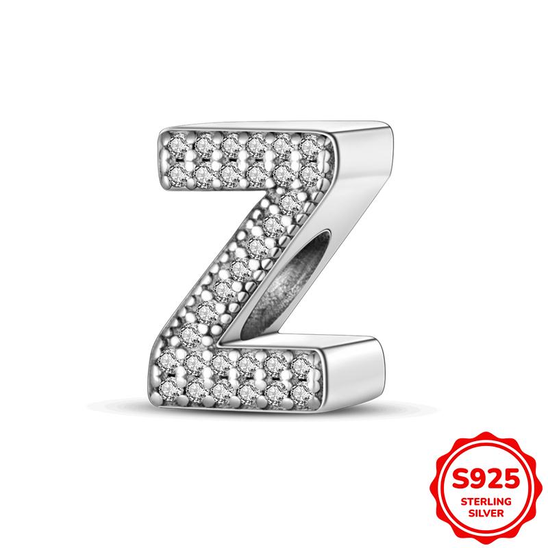

925 Silver Zircon English Letters Charm Beads Fits 3mm Bracelet Bangle Necklace For Women Luxury DIY Jewelry Making Fine Gift