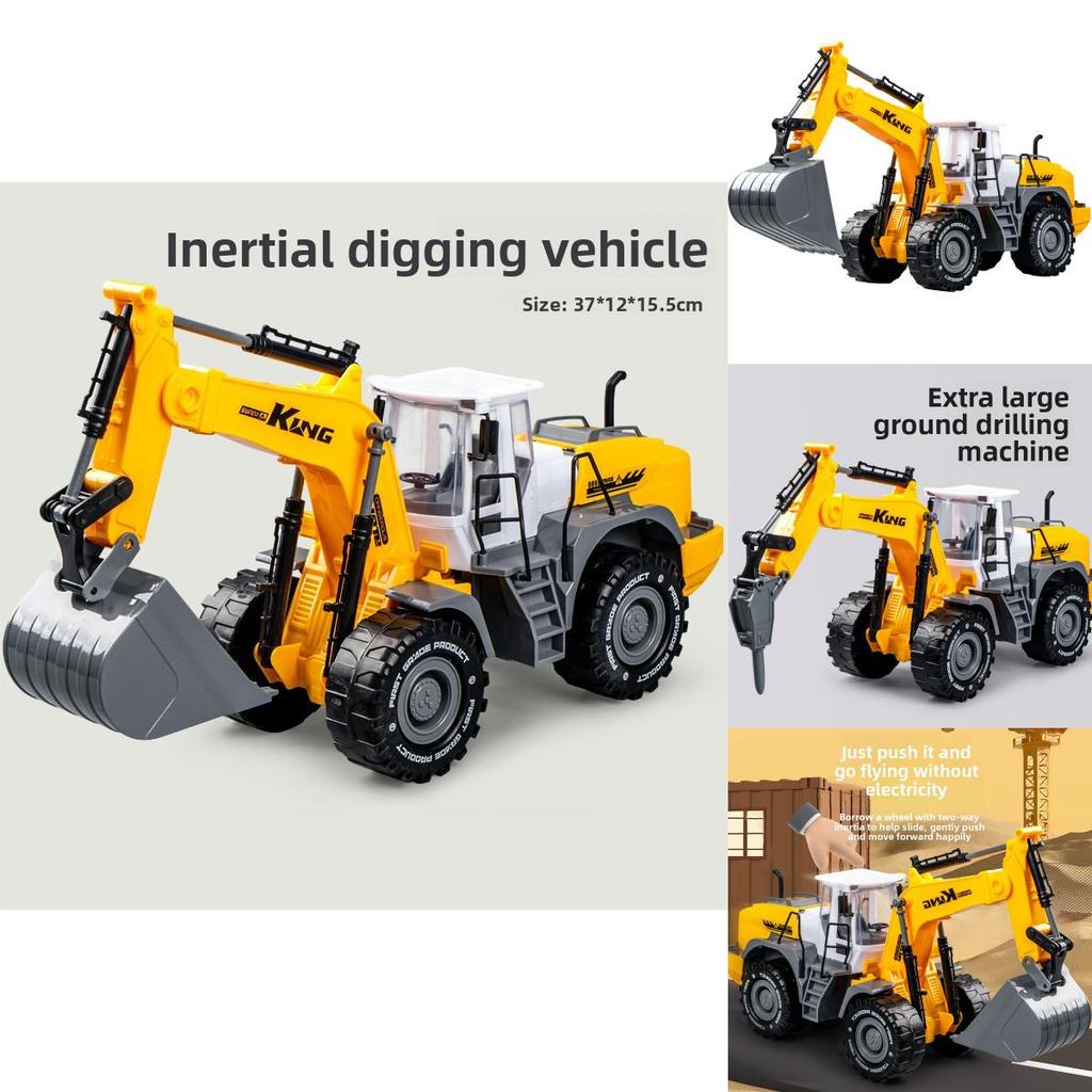Excavator Drilling Rig Vehicle Toy Model With Inertia Drive For Kids Playroom