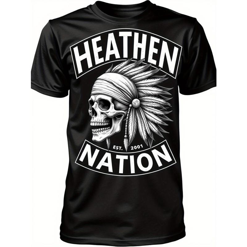 

European sizes Men S Pagan Country Viking Skull and Viking Boat Pattern T-shirt Soft Crew Neck Short-Sleeved Casual T-shirt with Nordic Warrior 4XL