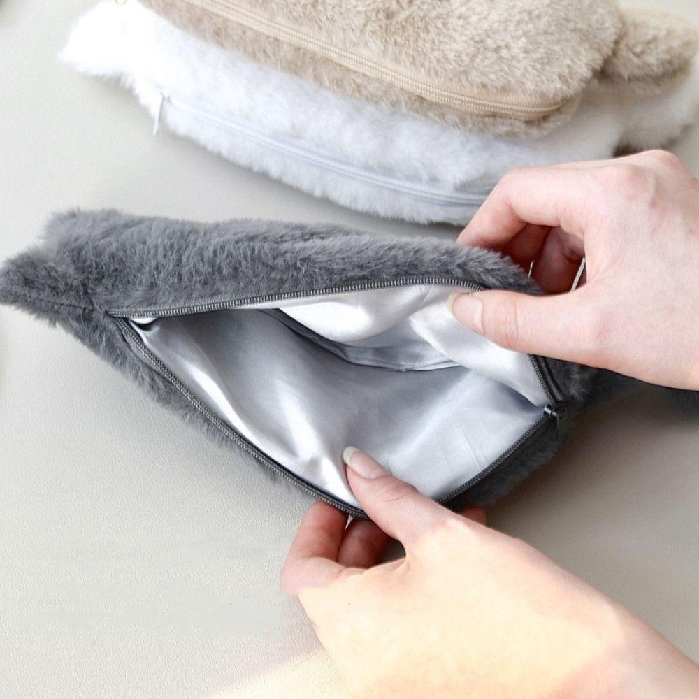 Soft Cat Plush Pencil Bag Cute Animal Stationery Bag Portable Fluffy Pencil Case Office Supplies