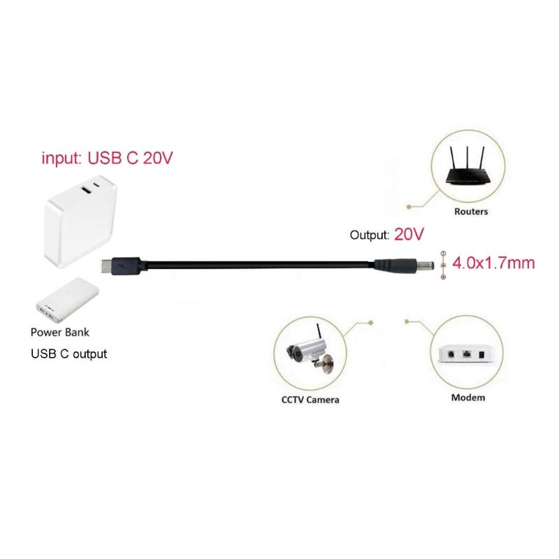 Type C USB C to 20V Converter Cable Power Supply USB C Cable with Jack 4.0x1.7mm Adapter for Laptop Notebook Computer