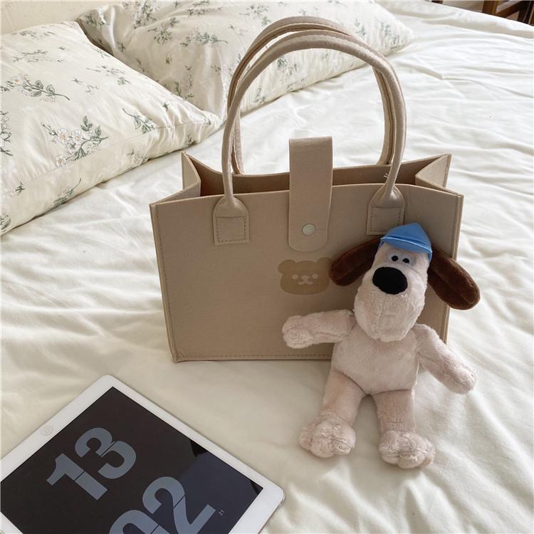 Cute Cartoon Bear Felt Tote Bag, Large Capacity & Portable Design