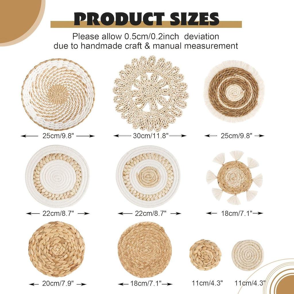 Bohemian Woven Wall Basket Set - Handwoven Hanging Decor for Living Room or Entrance