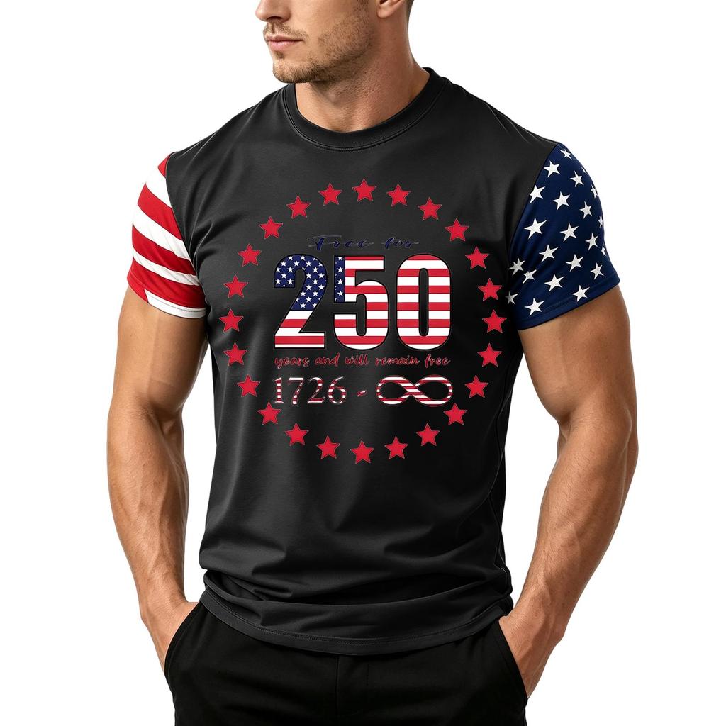 Men's Independence Day Flag Print Short Sleeve T-Shirt, Loose Casual Daily Summer Tops