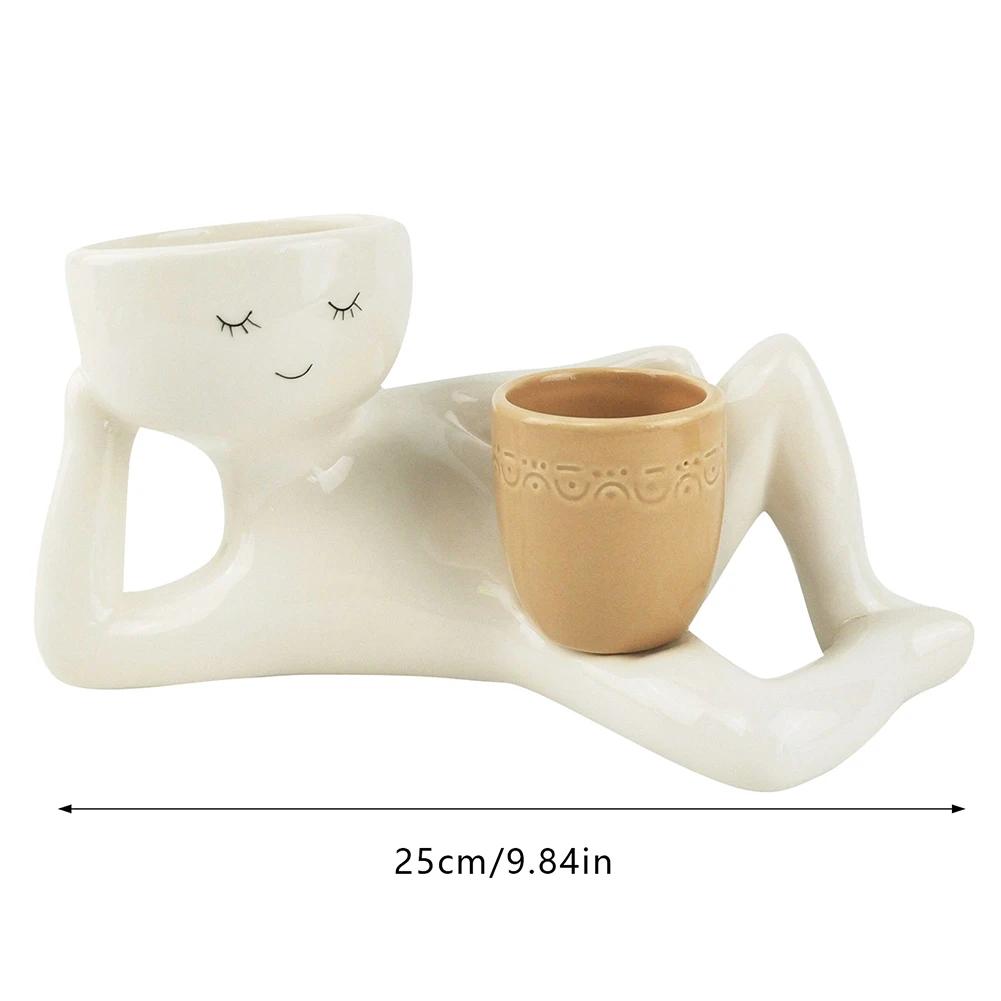 Face Flower Pot Planter Figure Art Statue Ornament Home Human Resin Decorative Potted with Drainage Hole Succulents Vase