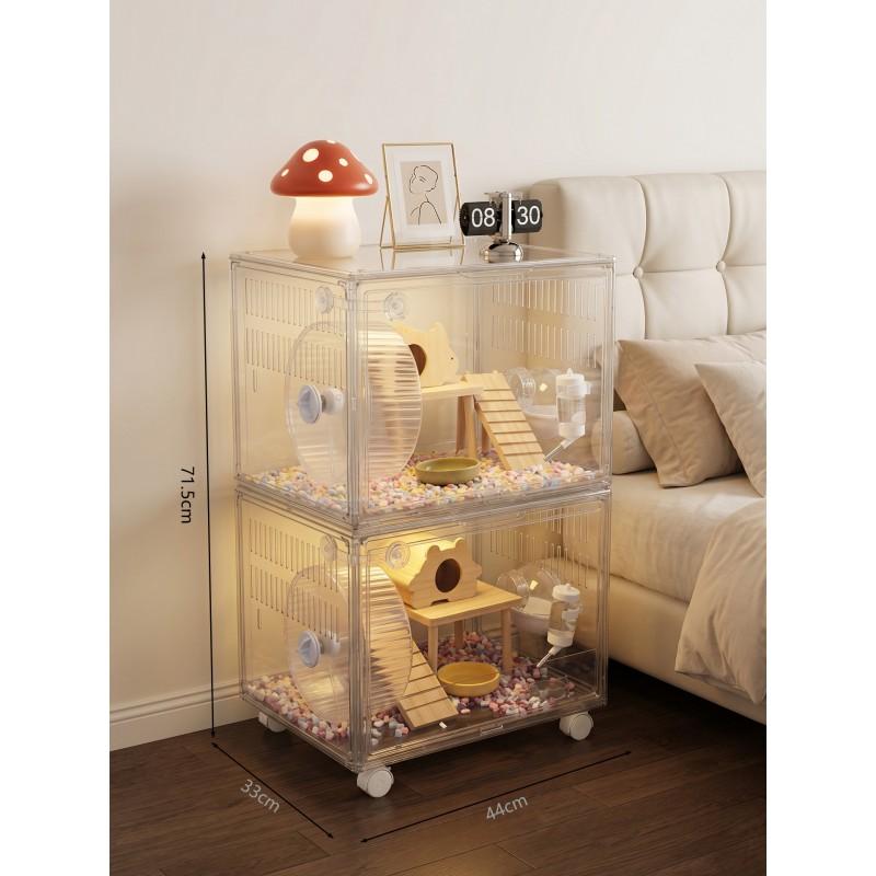 Transparent Acrylic Hamster Cage With Wheels Leak-Proof Sand Tray Stackable Easy-Clean Design Indoor/Outdoor Use