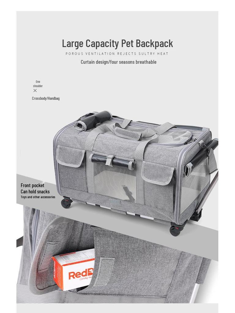 Foldable Pet Trolley: Breathable Cat & Dog Carrier