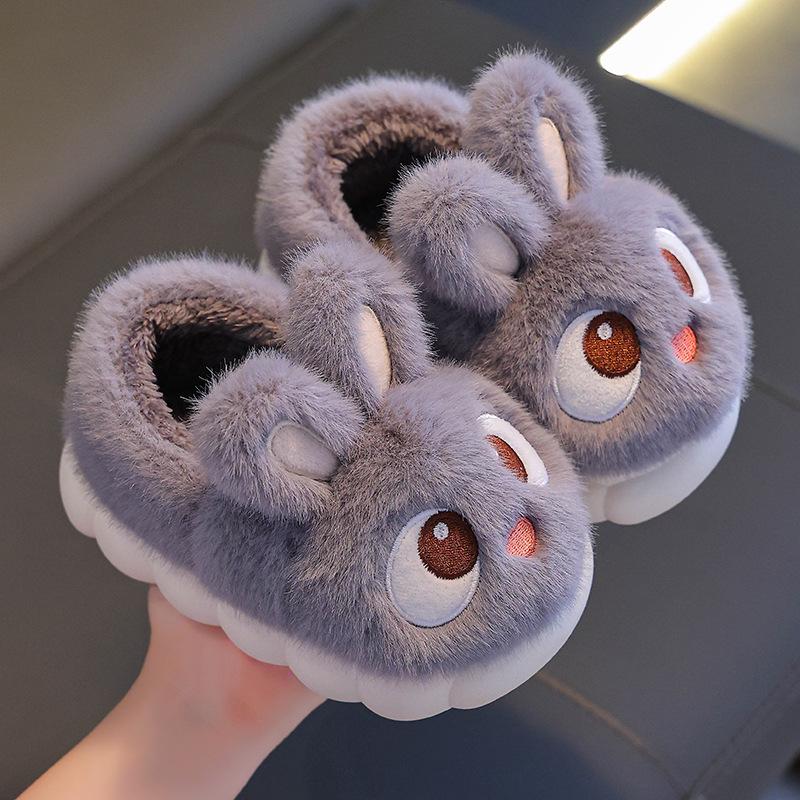 2024 Cozy Velvet-Trimmed Girls' Heel-Covered Winter Slippers, Cute Furry Design, Parent-Child Matching