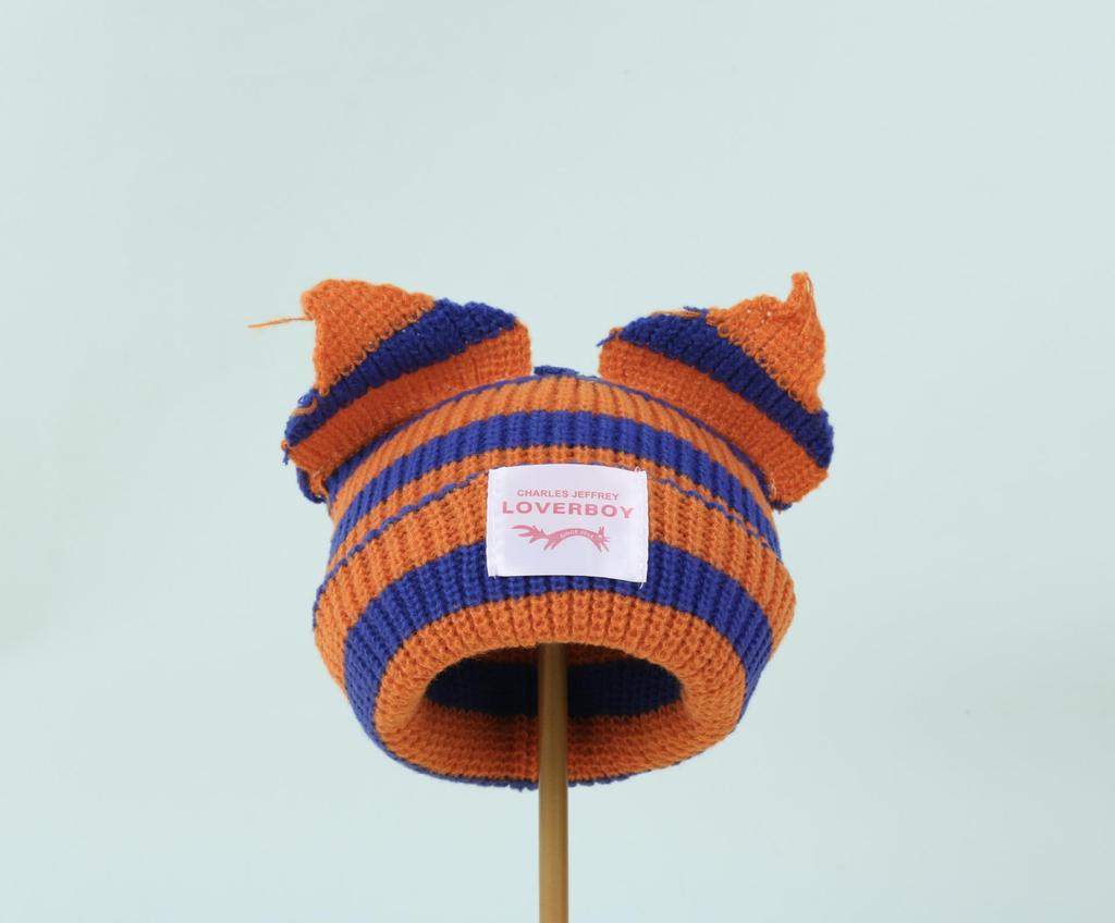 Striped Cat Ear Knit Wool Hat: Autumn/Winter Fashion for Couples