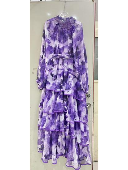 

Bohemian Tie-Dye Retro Seaside Luxury Haute Couture Dress with 3D Flowers and Beadwork XXL