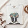 Riding Boots Flower Shirt Boho Chic Farm Gift Women Cartoon Tee Cowboy Boot T-Shirt Bohemian Fan Cartoon Tshirt Country Graphic Farm Graphic