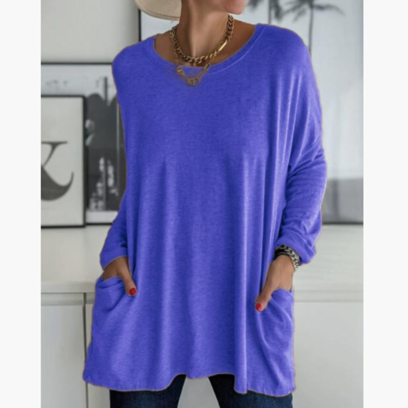 

Женские модные повседневные летние свободные карманные однотонные блузки и рубашки с круглым вырезом и длинными рукавами с принтом 5XL темно-синий