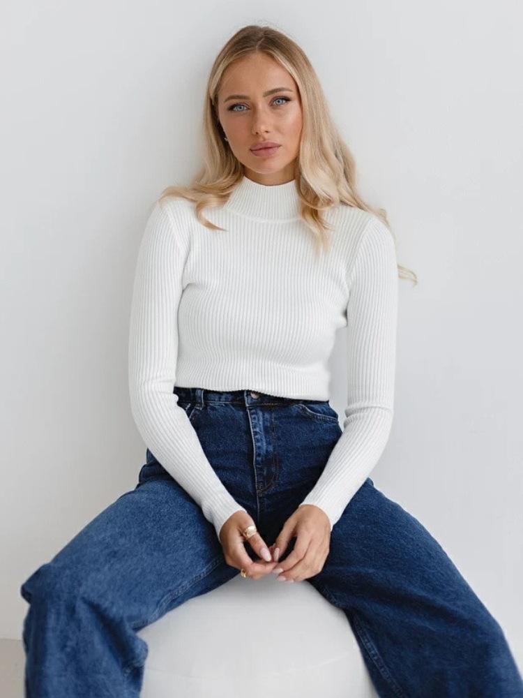

Solid Color Half Turtleneck Sweater Autumn and Winter Women s 24 Colors Slim Fit Knitted Bottoming Shirt One size белый