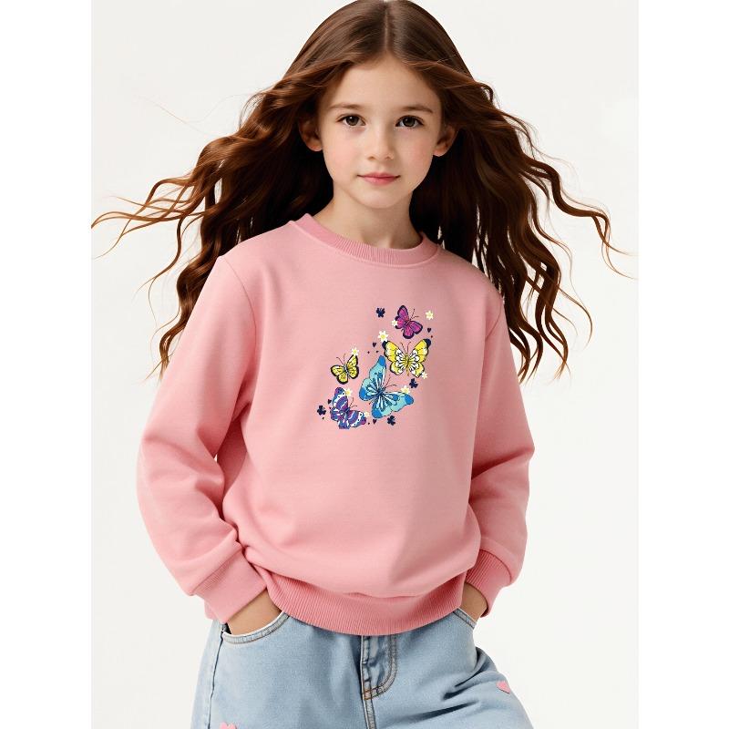 Kids Crewneck Long Sleeve Sweatshirt,Colorful Butterfly Floral Heart Spring Print