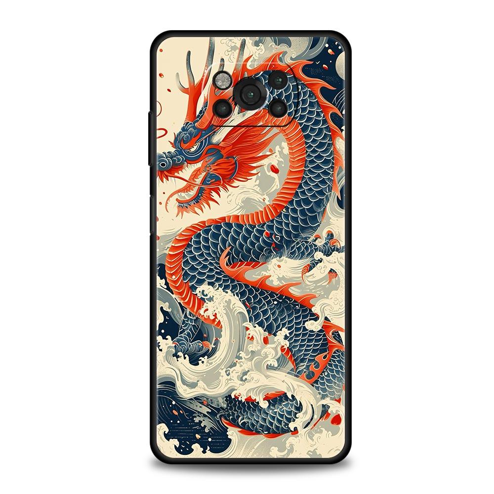 Phone Case For Xiaomi Poco X6 X5 X4 Pro 5G X3 NFC F5 F4 M5 M4 M3 F3 GT C51 C50 C55 Black Cover Illusory Color Chinese Dragon
