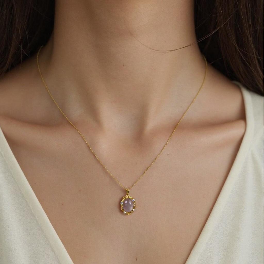 Vintage S925 Sterling Silver Inlaid With Natural Colored Treasure Powder Crystal Necklace Pendant Xiaohongshu