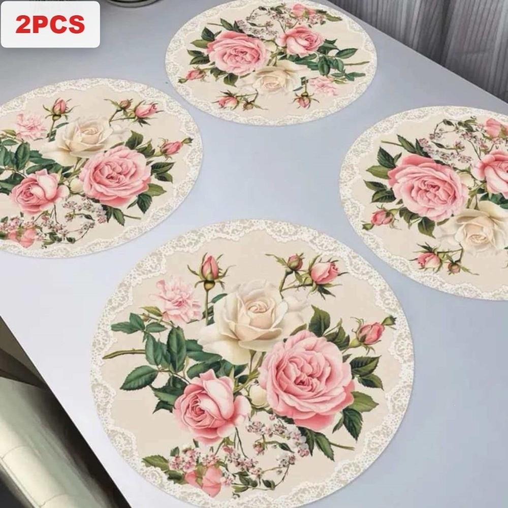 2PCS Anti-Slip Christmas Round Placemat Heat Resistant Christmas Dining Mat  Christmas Decor